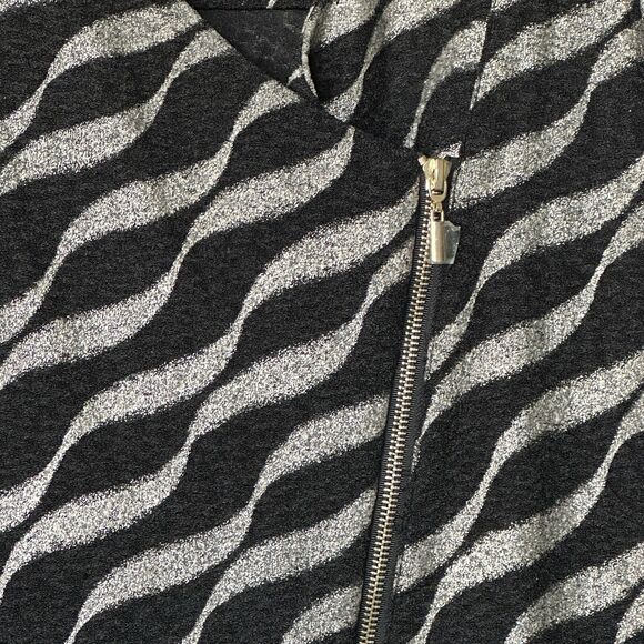 CHICO'S Travelers S Black  Metallic Wavy Striped Asymmetrical Zip-Up Jacket - Picture 11 of 14